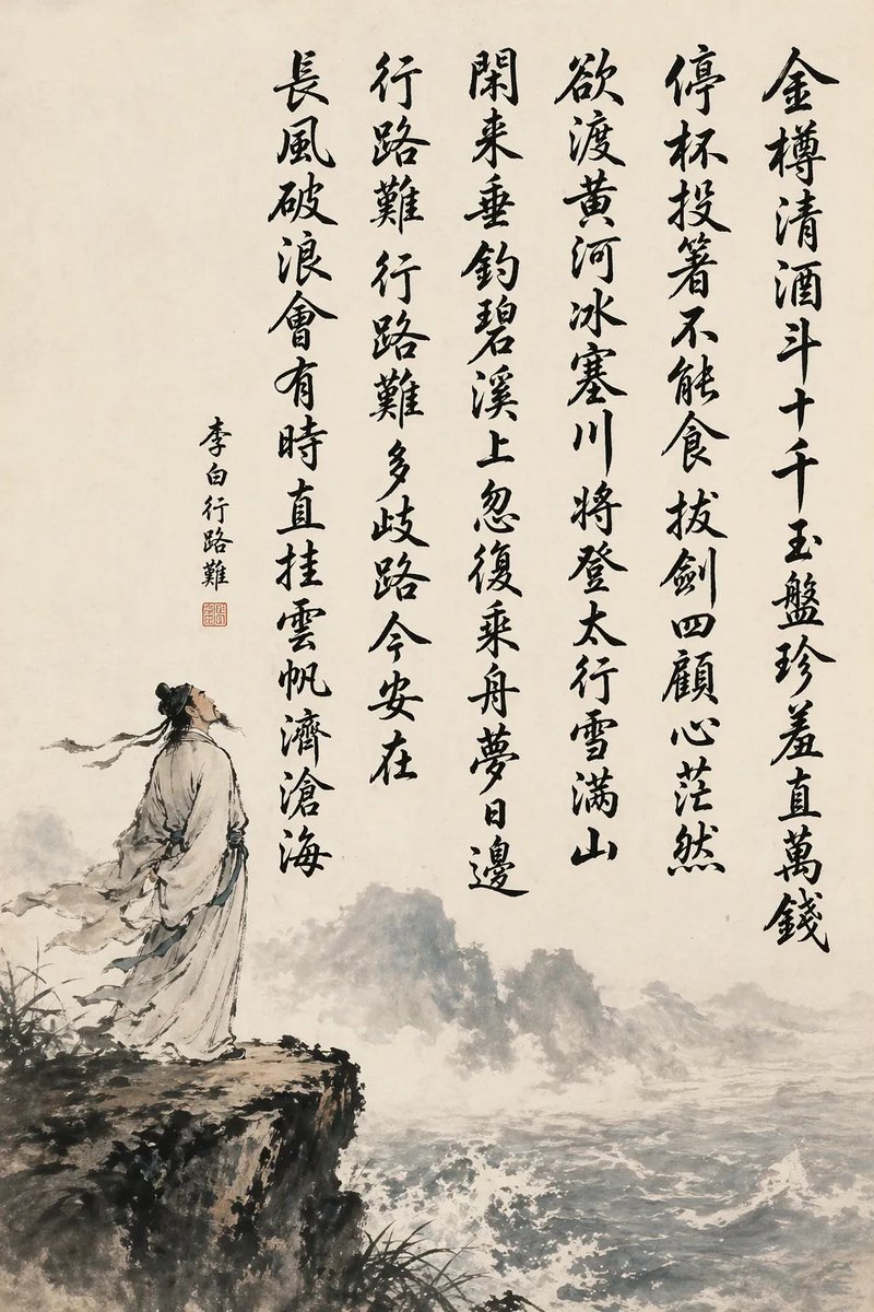 Li Bai Poem Ink Scroll: Calligraphy & Landscape — Sora 2 Prompt