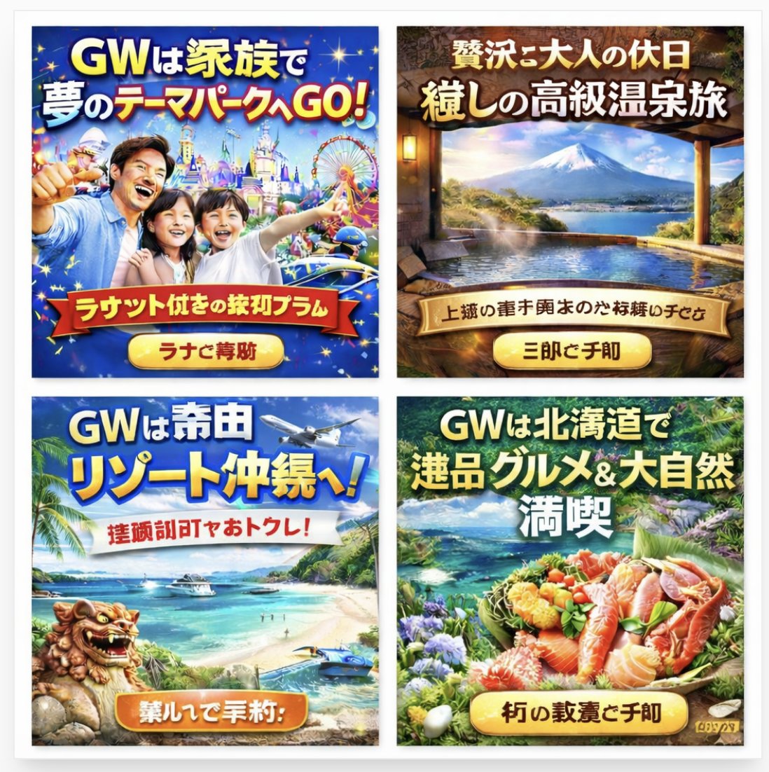 AI-Generated Japanese Travel Ad Grid — Sora Prompt