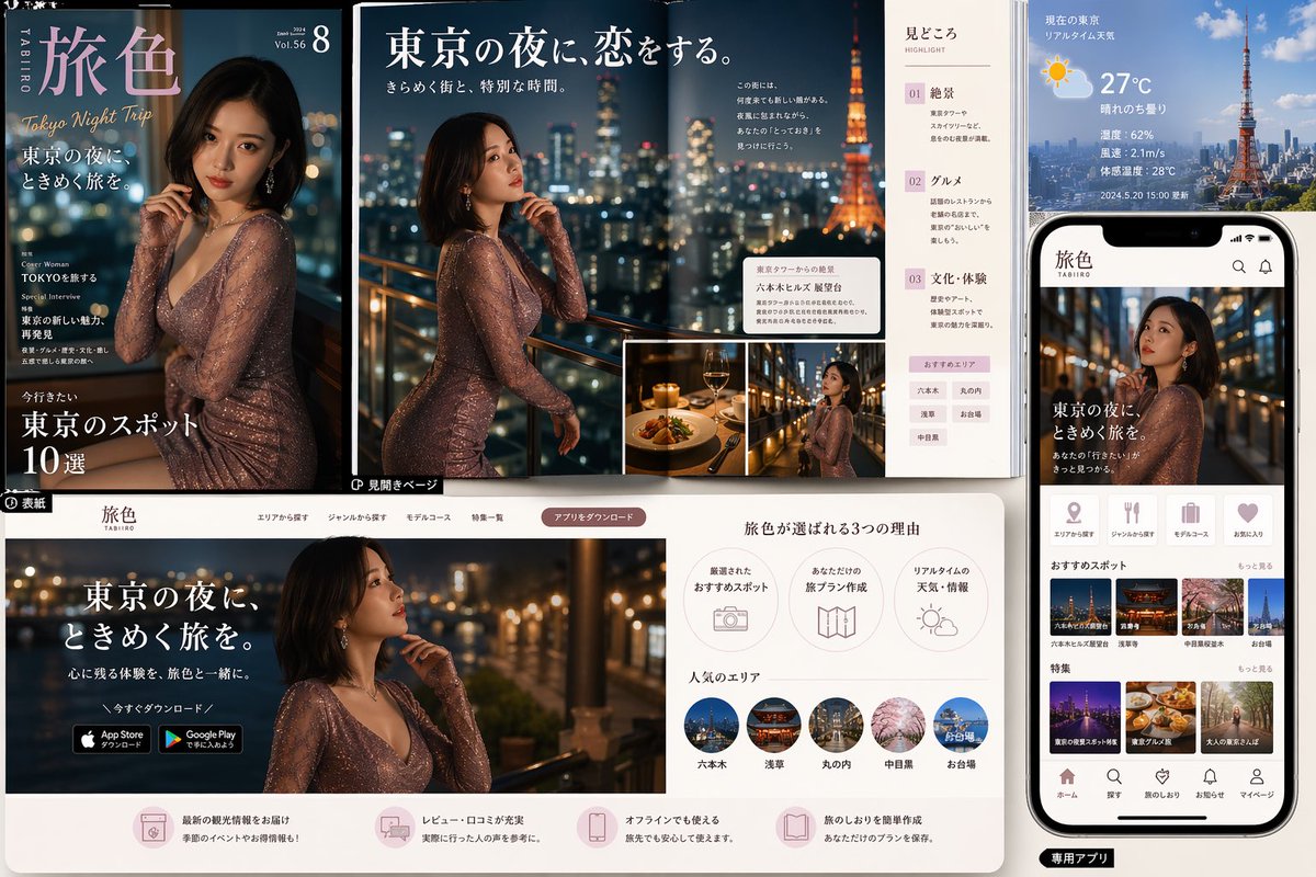 Tokyo Night Trip Branding: App & Magazine Mockup Prompt
