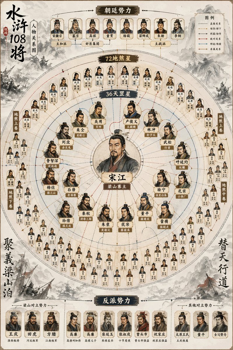 Water Margin 108 Heroes Relationship Map — Sora 2 Prompt
