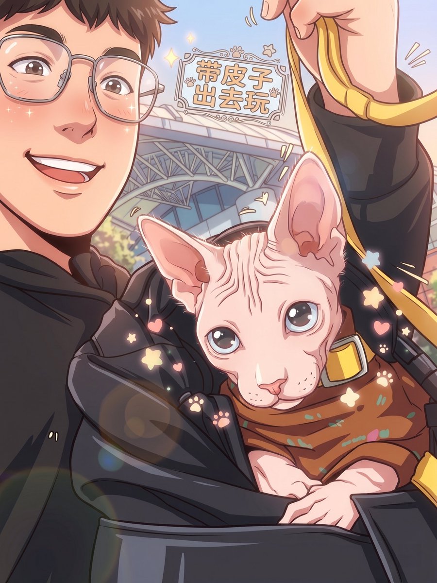 Adorable Anime Selfie with Sphynx Cat — AI Art Prompt