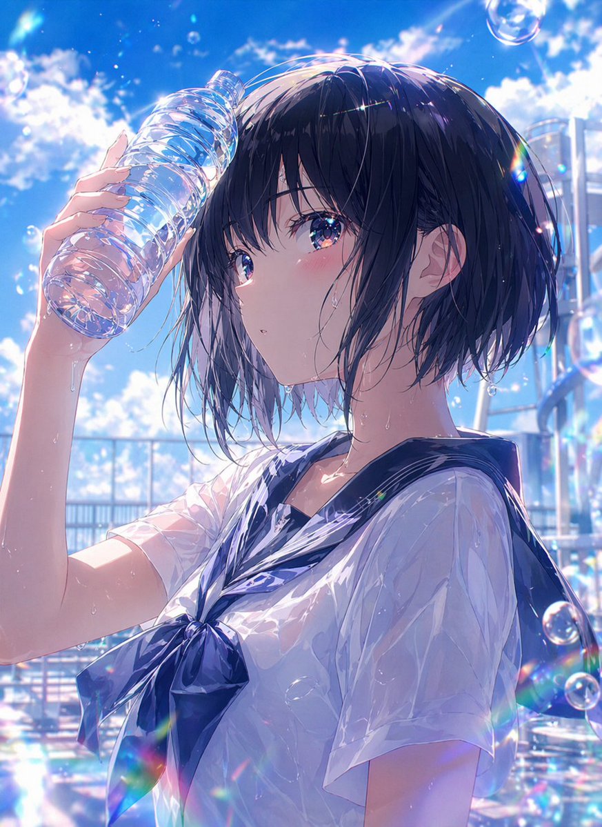 Anime Summer Portrait: Wet Hair & Backlight — Sora 2 Prompt
