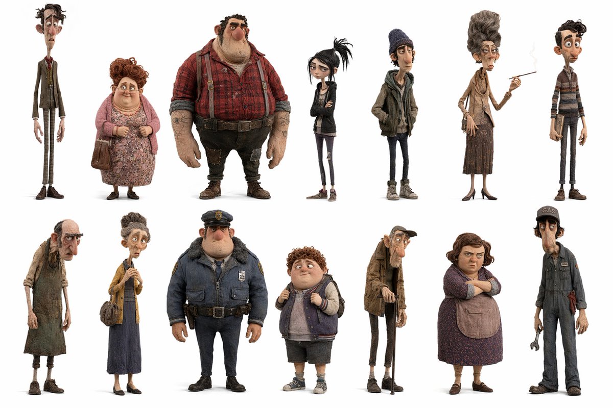 Stop-Motion Casting Board: 13 Quirky Characters — Sora 2
