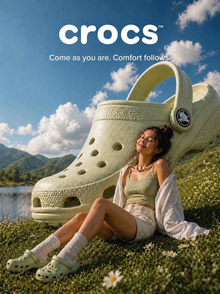 Crocs Surreal Summer Ad Poster — Sora 2 Prompt