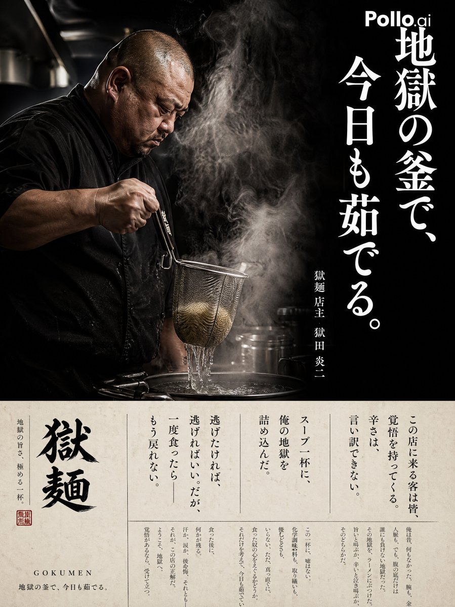 Dark-Style Ramen Shop Poster — Cinematic Chef & Steam