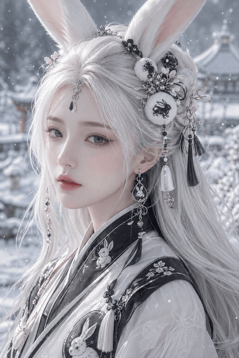 Snow Rabbit Hanfu Portrait — Sora 2 Prompt