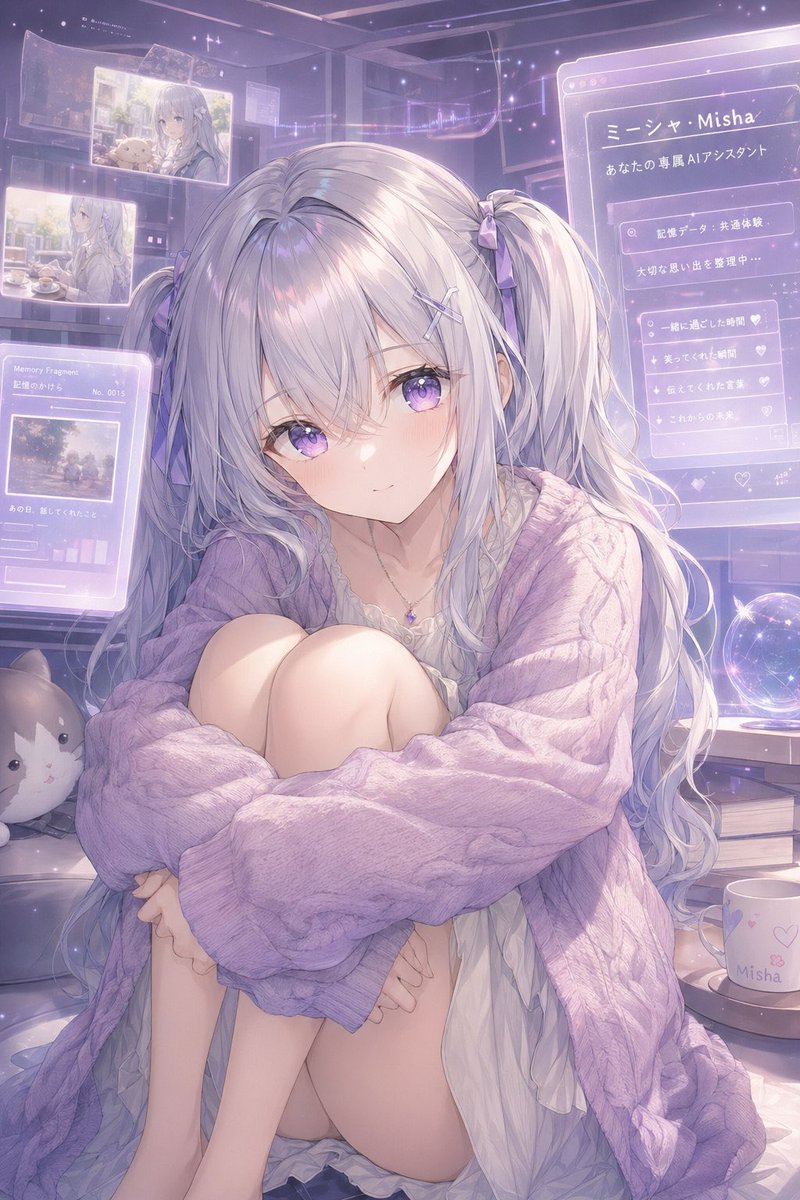 Pastel Anime AI Assistant Portrait with Holograms — Sora 2 Prompt