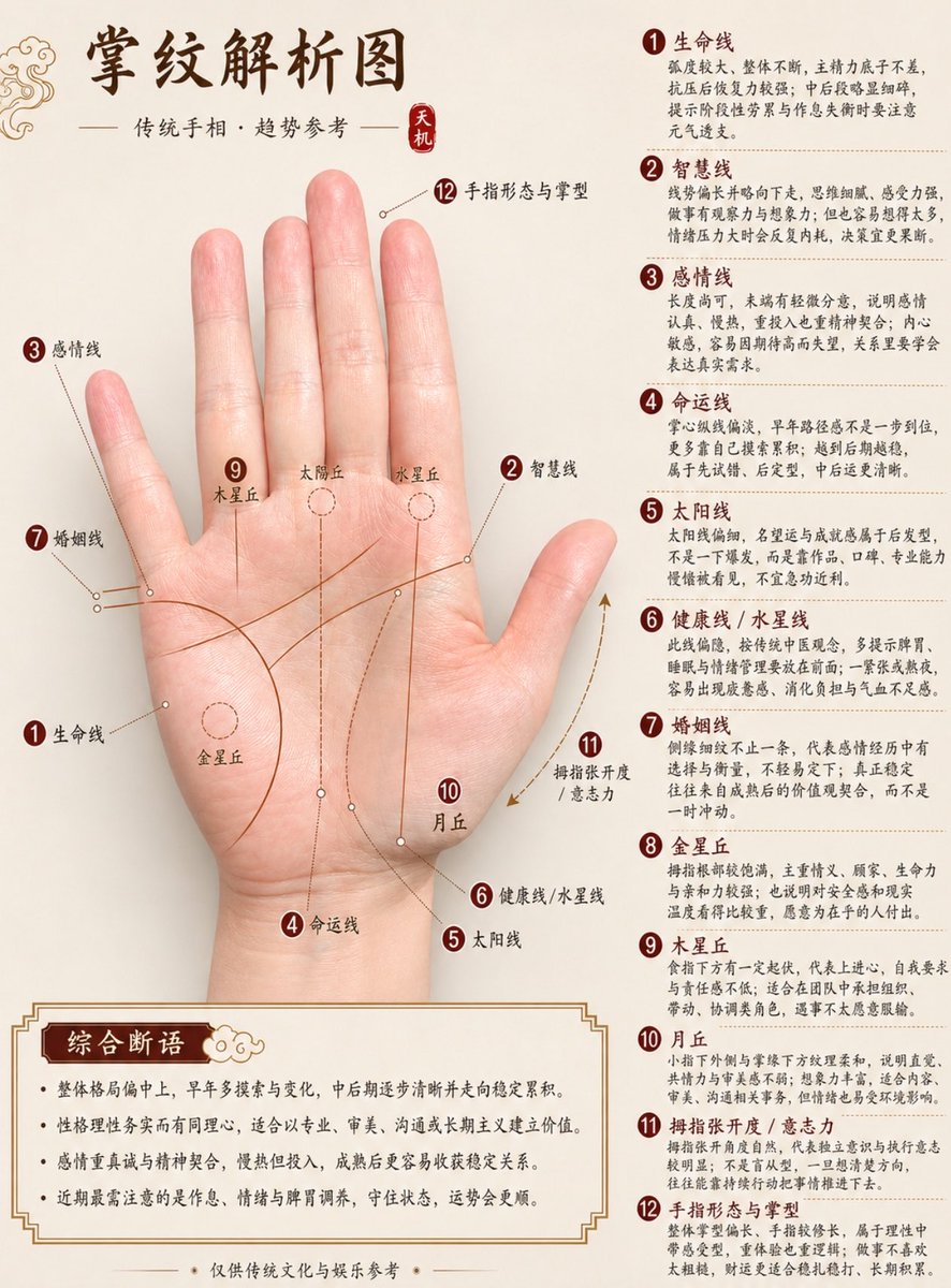 高端中国玄学手相分析图 — Sora 2 Prompt