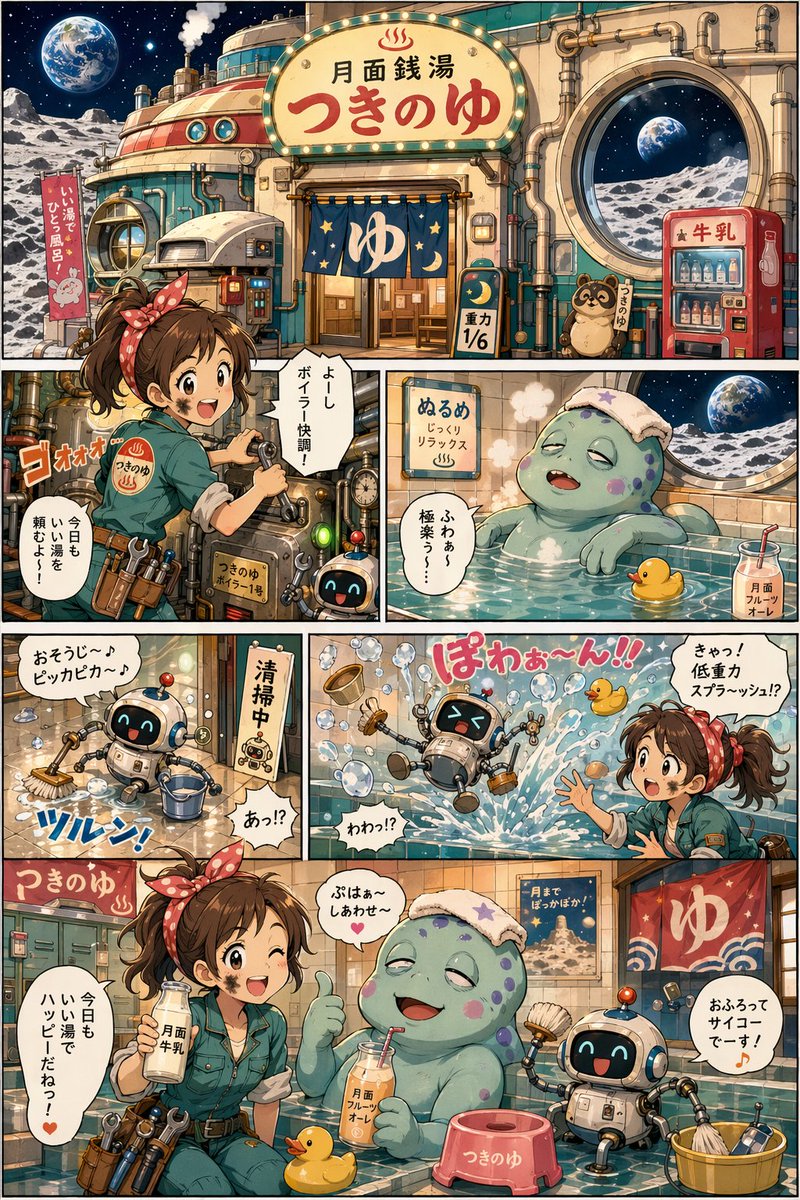 Lunar Bathhouse Manga Generator — Sora 2 Prompt