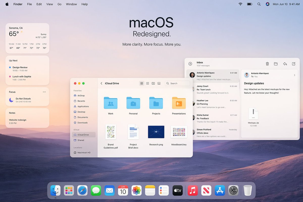Sora 2 Prompt: Apple macOS Redesign Desktop Mockup
