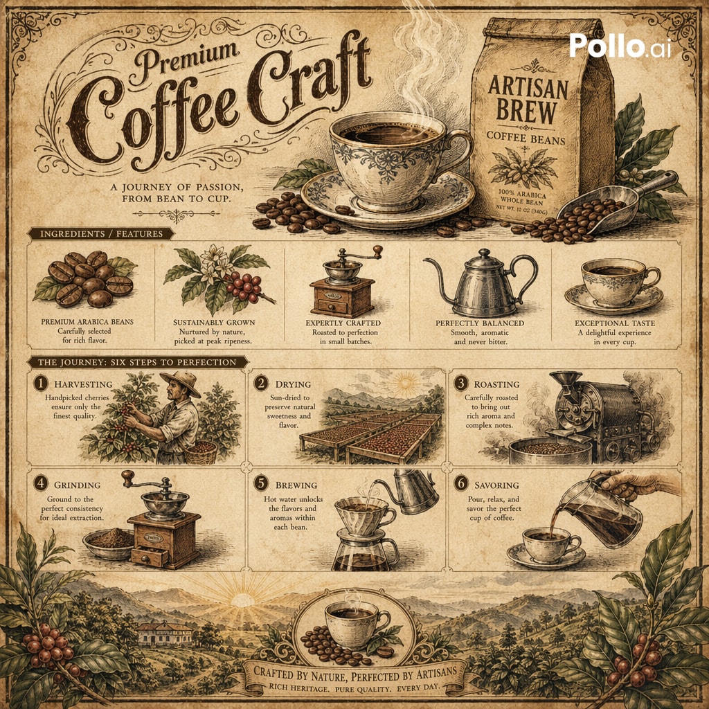 Vintage Botanical Coffee Infographic — Sora 2 Prompt