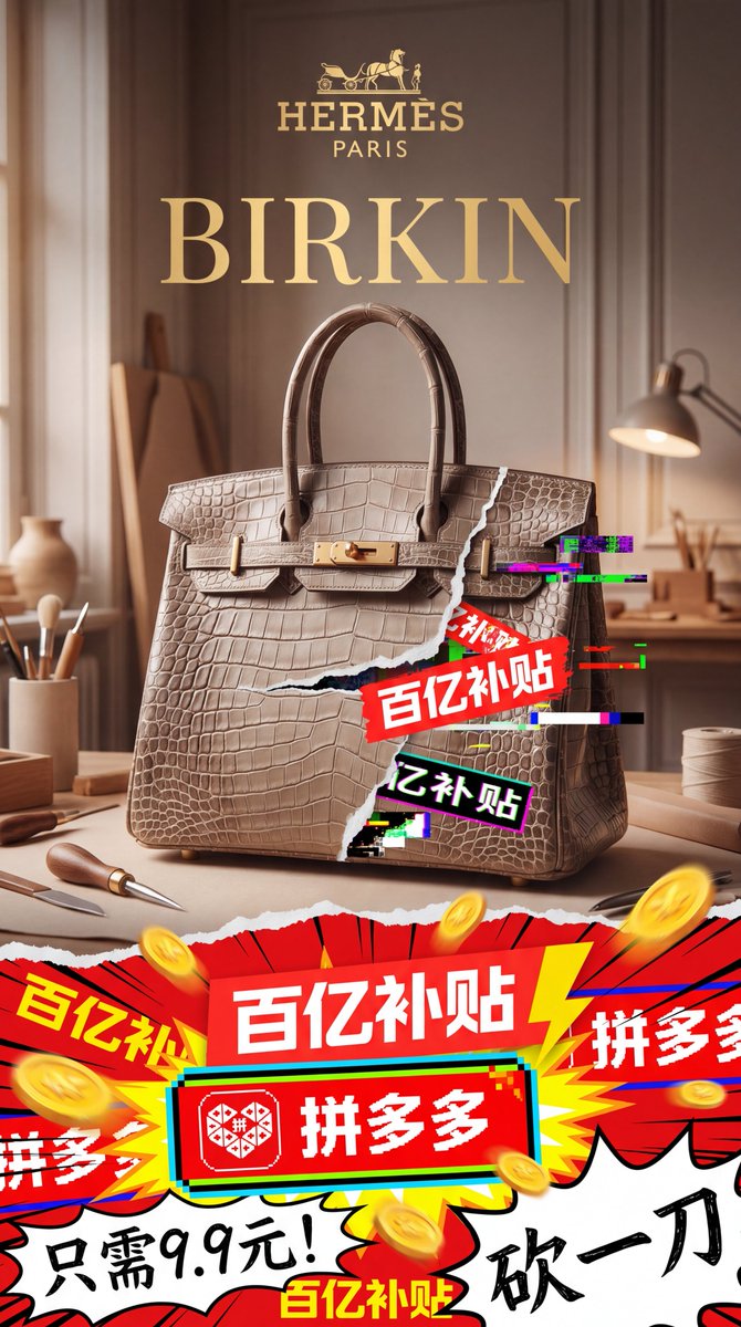 Luxury Bag Parody Ad: Hermès vs Pinduoduo — Sora Prompt