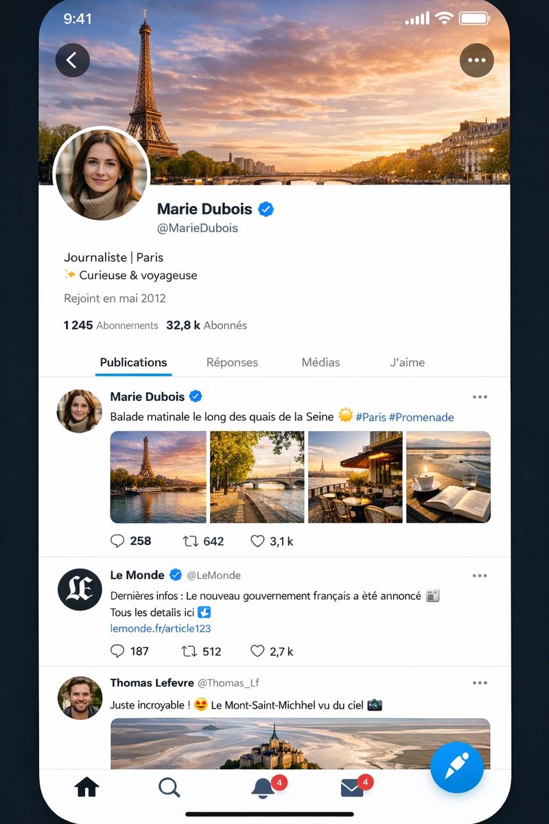 Photorealistic French Twitter Profile Mockup — AI Prompt