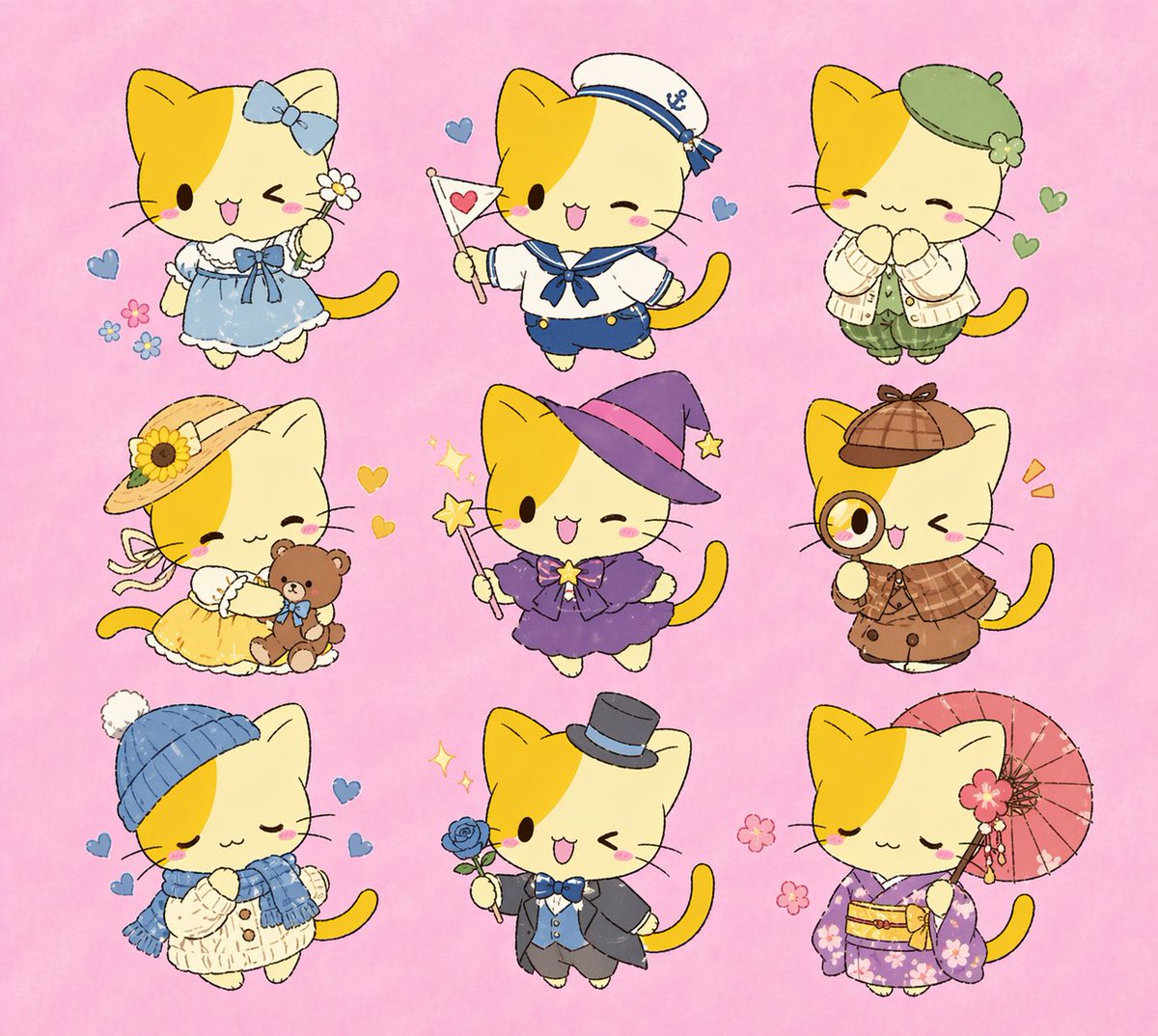 9 Cute Chibi Cat Outfit Variants — Sora 2 Prompt