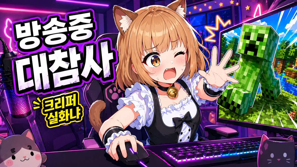 Neon Cat-Girl VTuber Minecraft Creeper Cover — Sora 2 Prompt