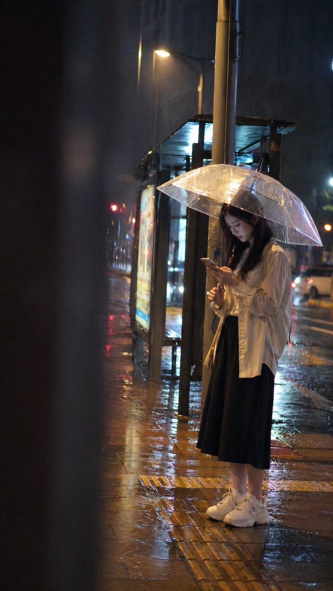 Rainy Night Bus Stop — Cinematic Street Photo Prompt