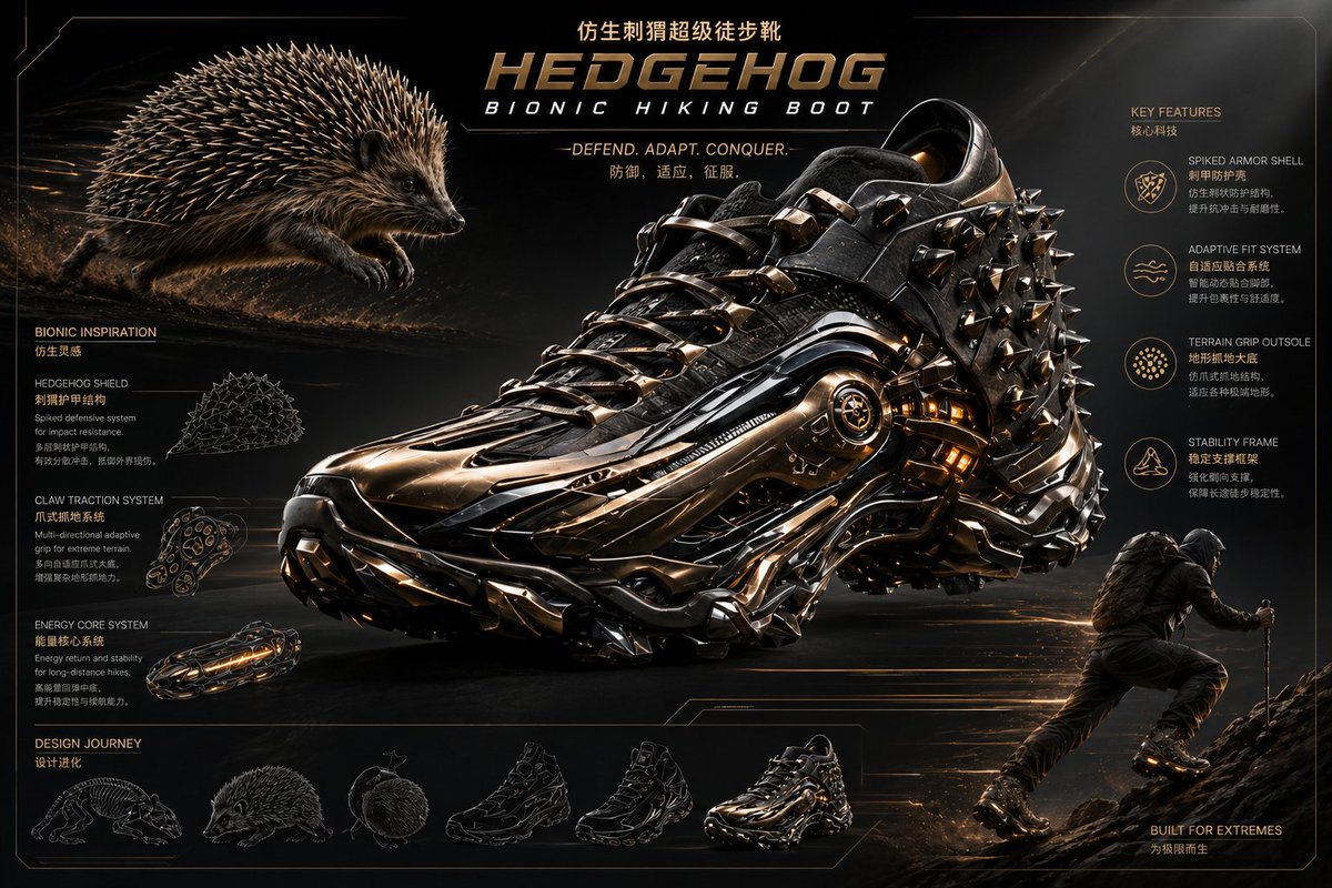 Bionic Hedgehog Hiking Boots Prompt — Futuristic Outdoor Gear