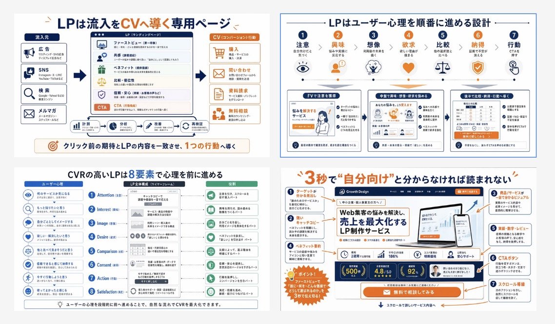 Japanese LP Conversion Infographic Grid — Sora 2 Prompt