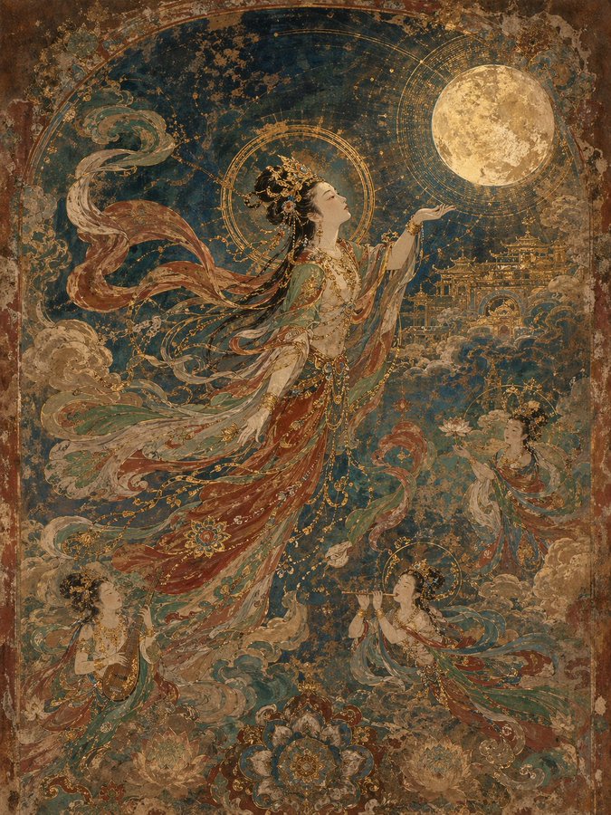 Dunhuang Mural Prompt: Divine Apsara & Gold — Sora 2 Prompt