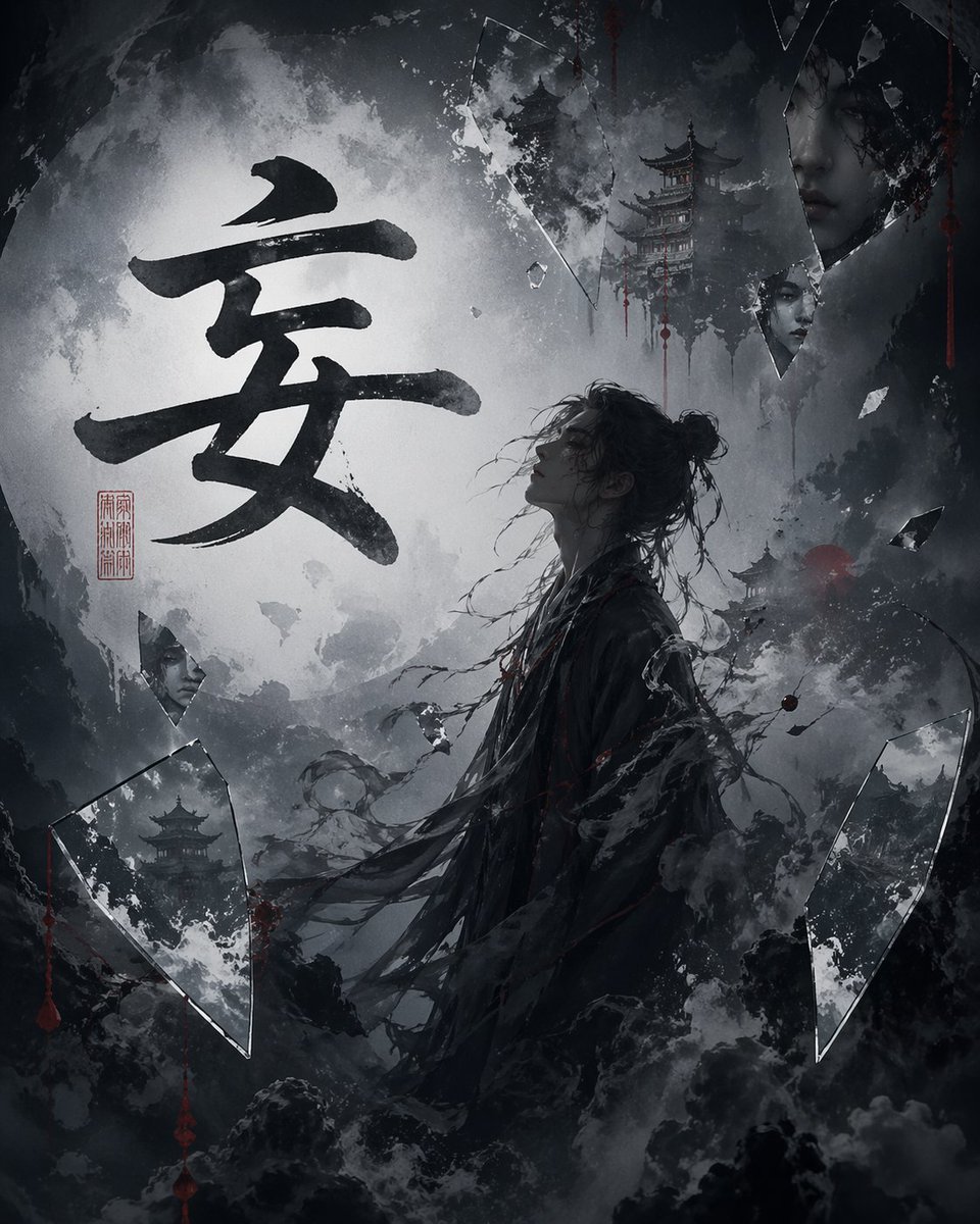 Chinese Dark Ink Fantasy Poster — Sora 2 Prompt