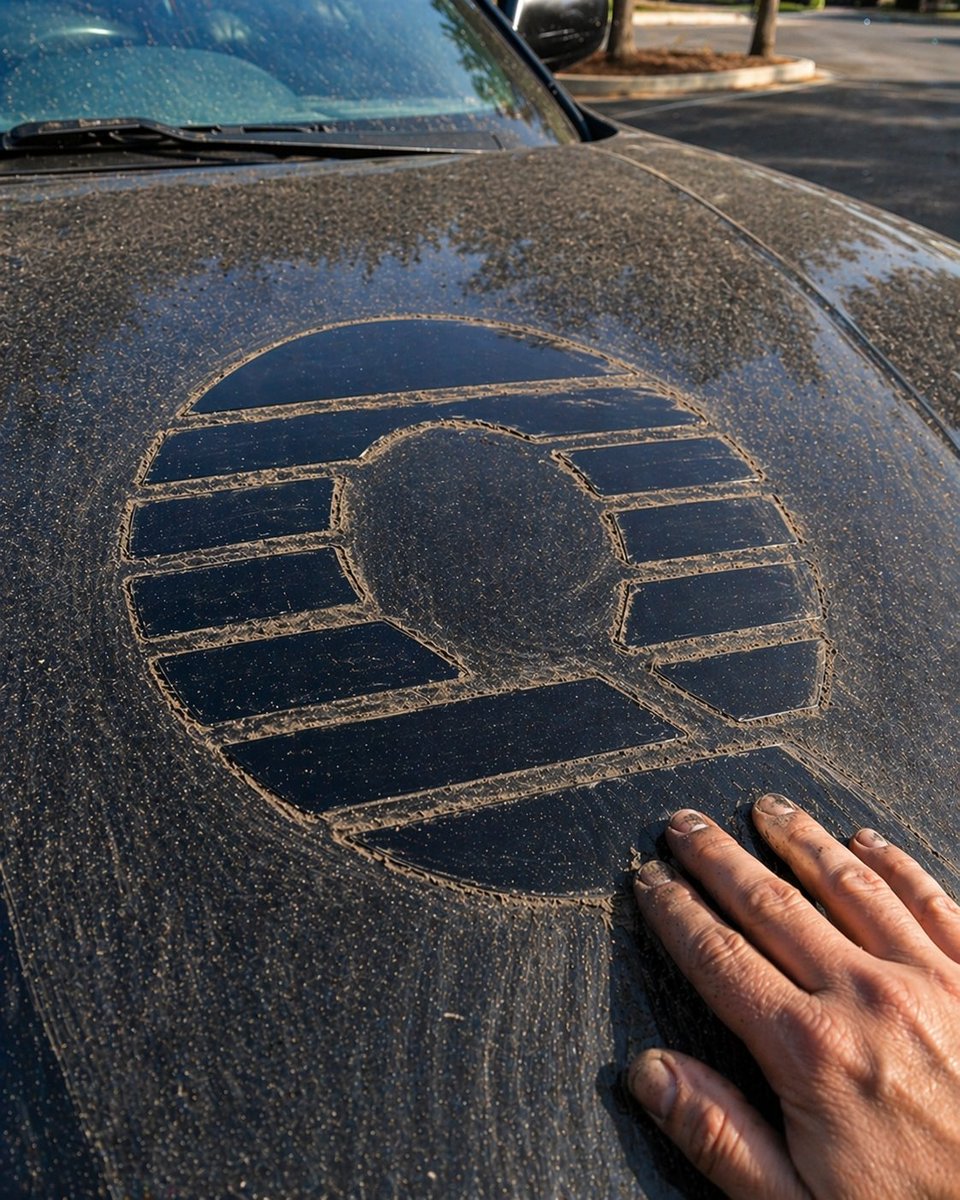 Mysterious Symbol Etched in Dust on Car Hood — Sora Prompt