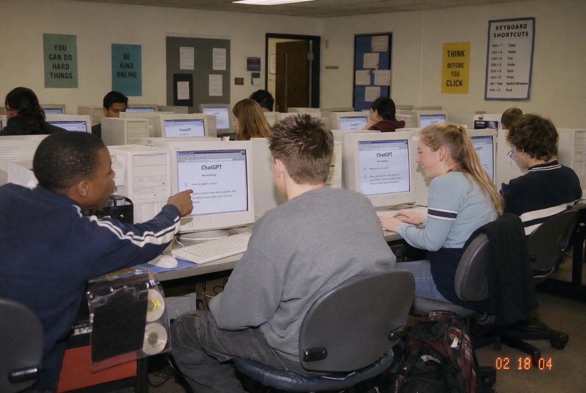 Early 2000s Computer Lab ChatGPT — Sora 2 Prompt