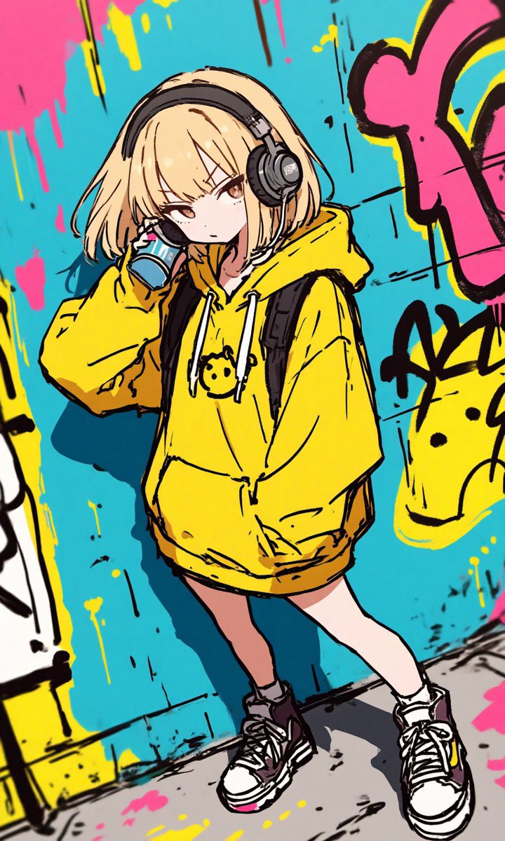 Graffiti Anime Girl: Hoodie & Spray Can — Sora 2 Prompt