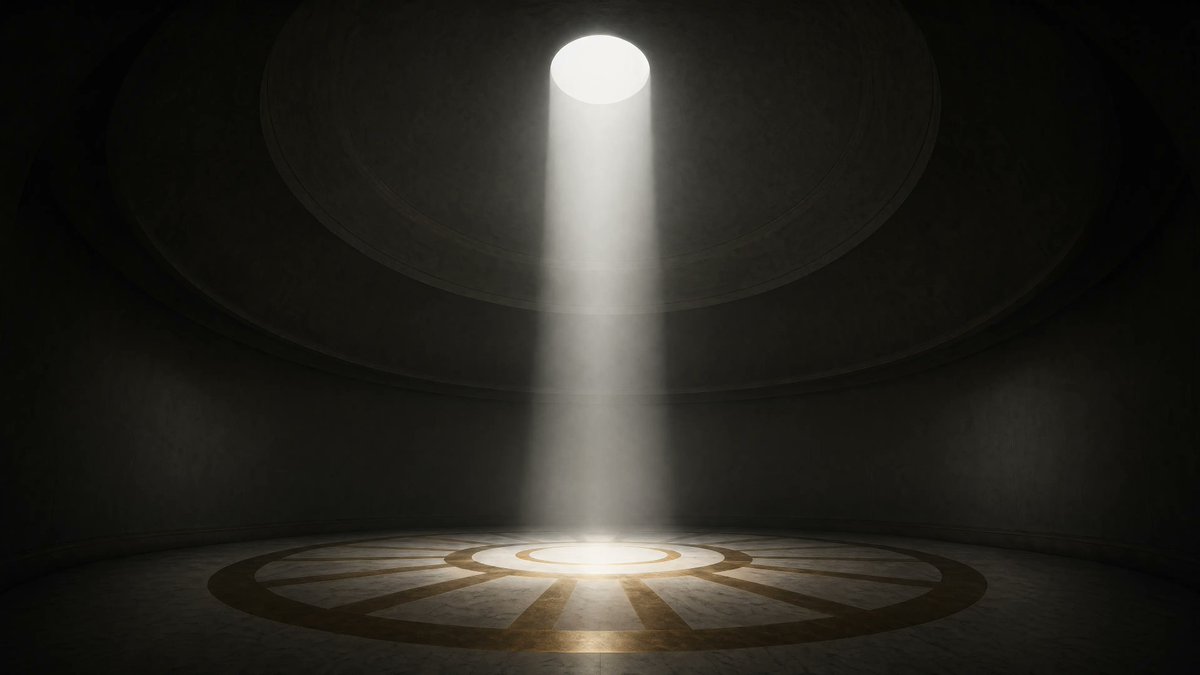 Dark Circular Room: Overhead Spotlight — Sora Prompt