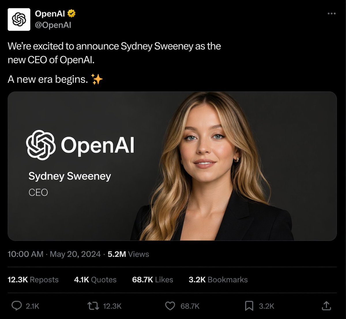 Fake Celebrity CEO X Post Screenshot — Sora 2 Prompt