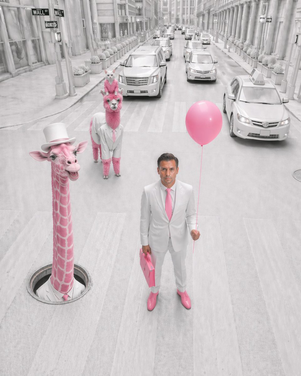 Surreal Pink Wall Street Fashion — Sora 2 Prompt