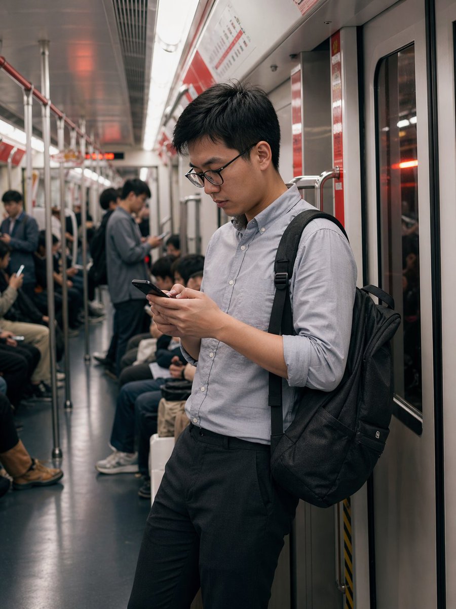 Programmer Commuting on Shanghai Metro — Sora 2 Prompt
