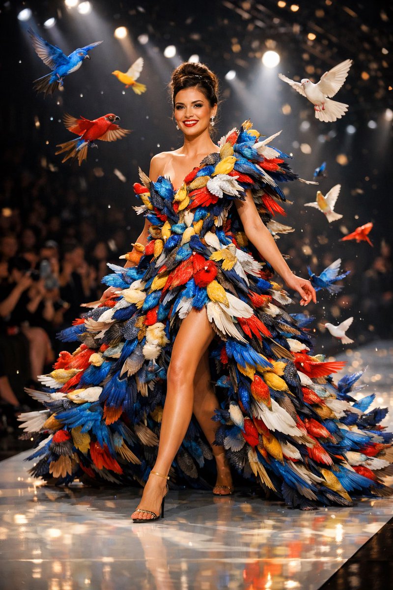 Surreal Bird Gown Fashion Show — Sora 2 Prompt