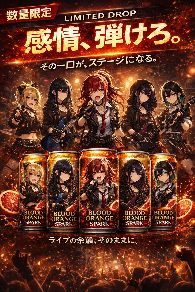 Anime Rock Band Drink Collab Poster — Sora 2 Prompt