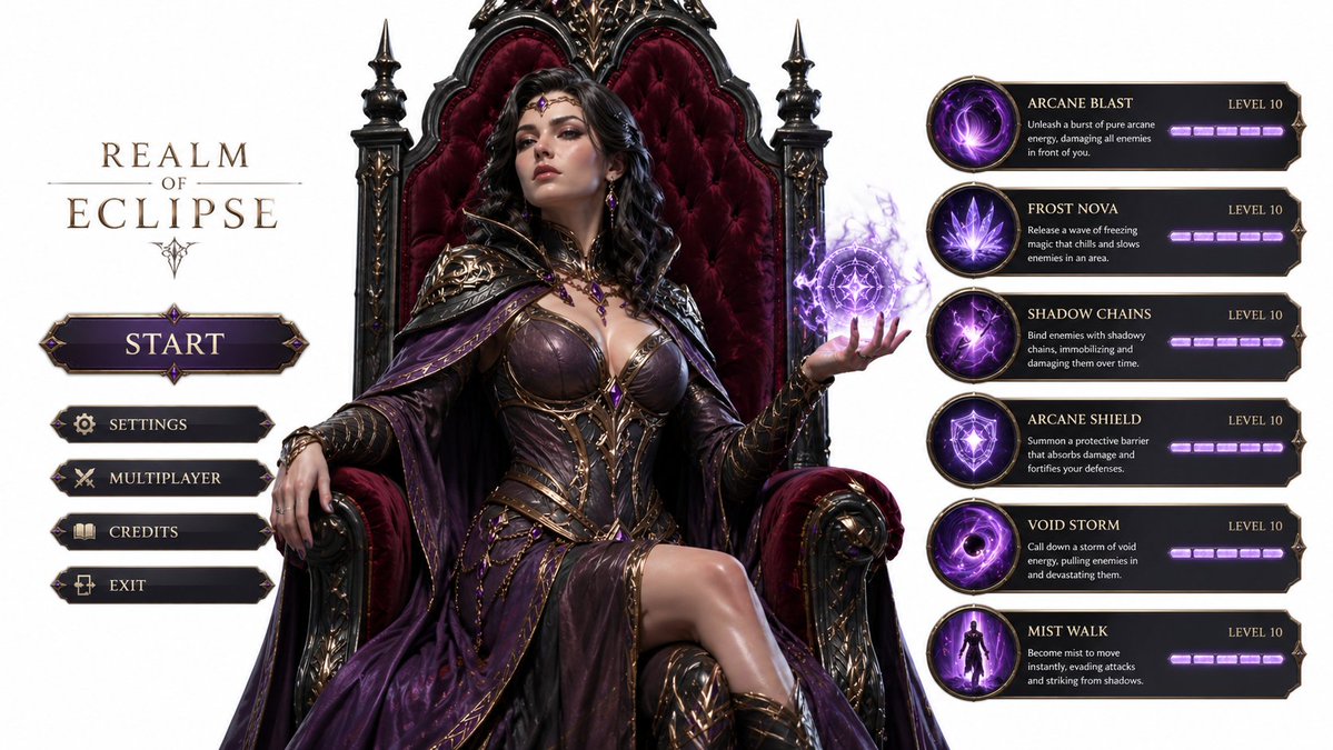 Elegant 3D Witch on Red Velvet Chair with Spell UI — Prompt