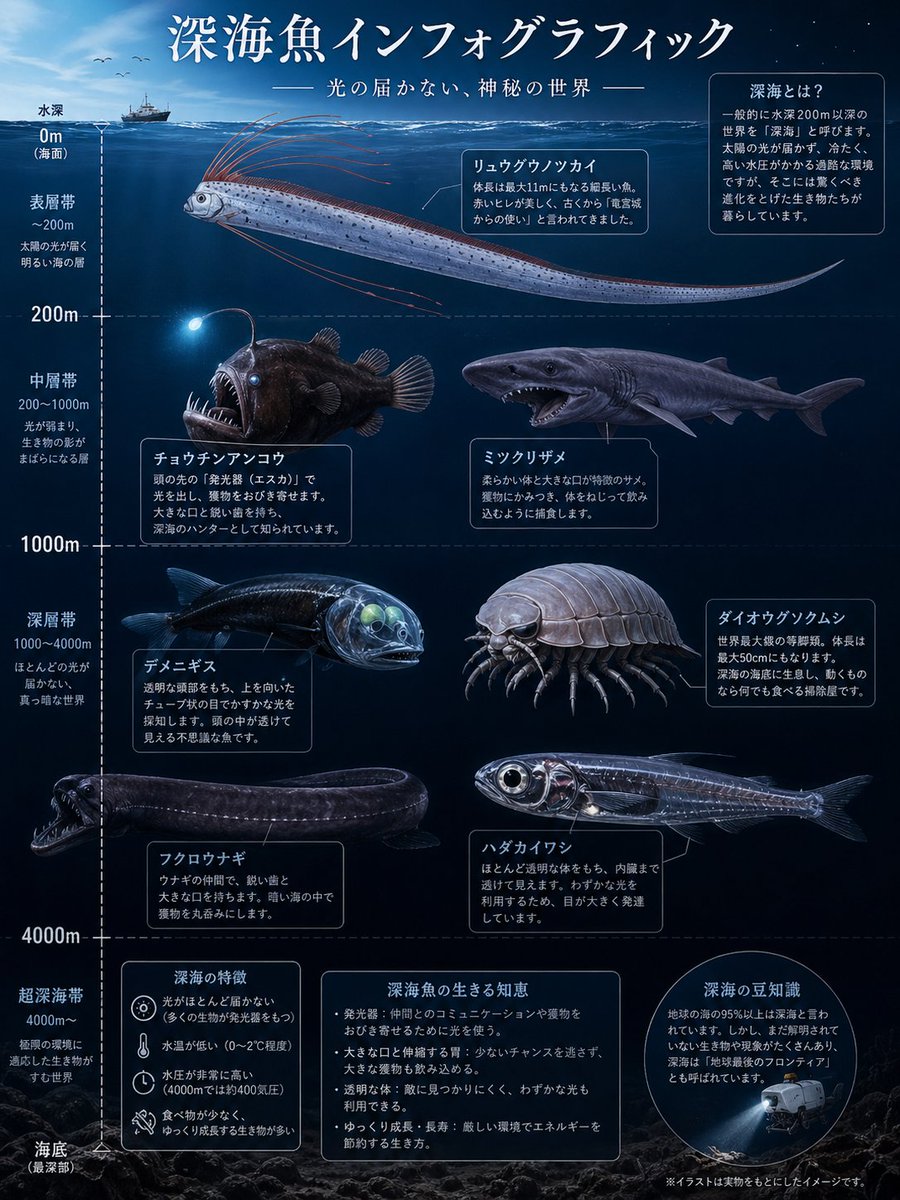 Deep Sea Fish Infographic Poster — AI Prompt