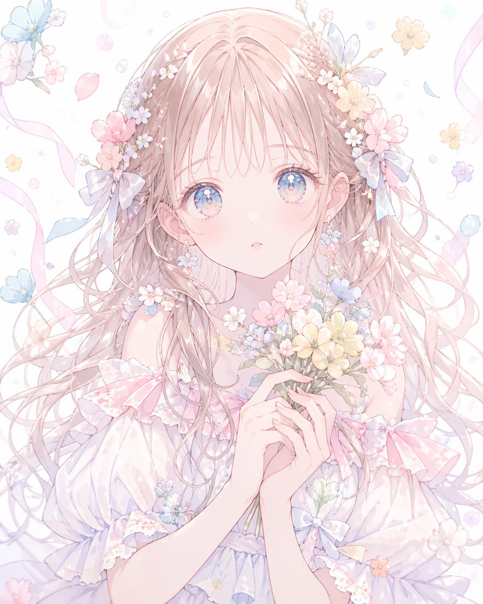 Pastel Floral Faceless Anime Portrait — AI Prompt