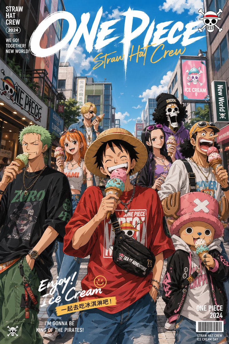Vibrant Anime Pirate Street Poster — Sora 2 Prompt