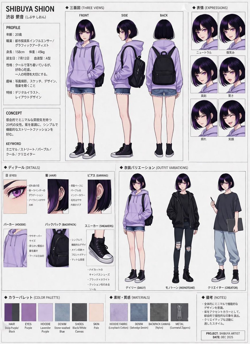 Anime Character Reference Sheet — Sora 2 Prompt