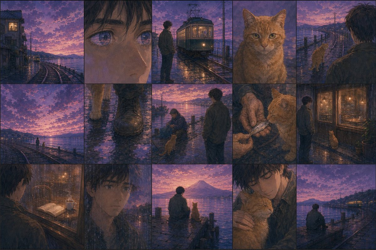 Haruki Murakami Style Comic: 15 Panels — Sora 2 Prompt