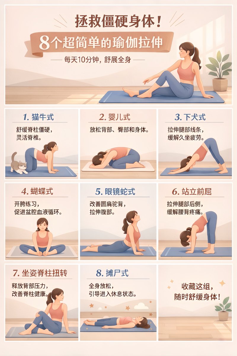 9-Grid Yoga Pose Infographic Poster — Flat Vector Style Prompt
