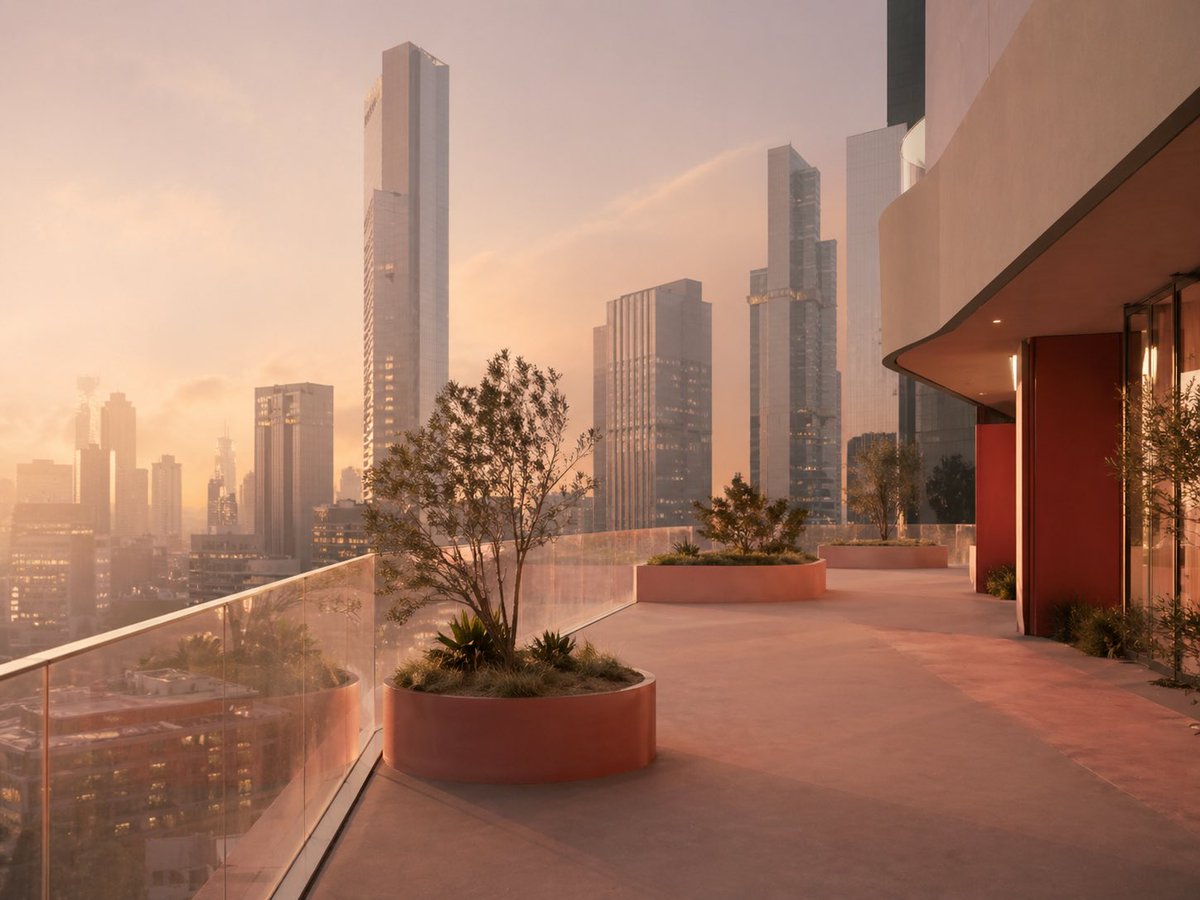 Luxury Sunset Rooftop Terrace — Urban Skyline Sora 2 Prompt