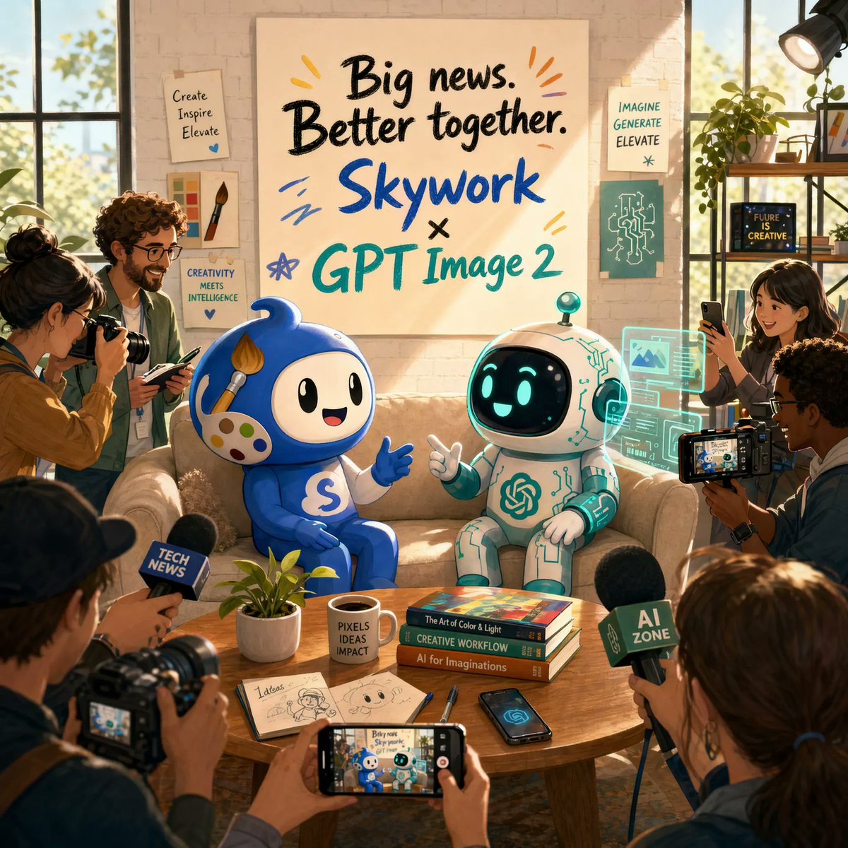 AI Mascots Press Conference Poster — Sora 2 Prompt