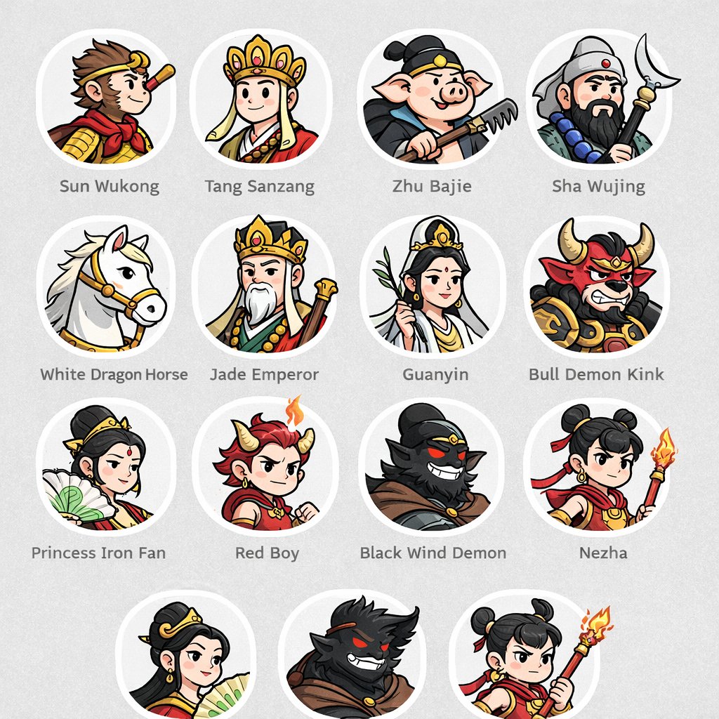 Journey to the West Mythical Avatars Grid — AI Prompt
