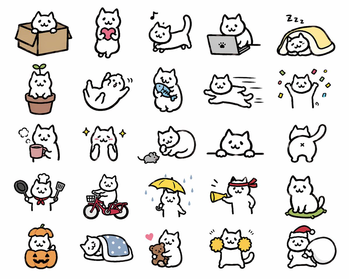 Cute Hand-Drawn Cat Stickers: 25 Poses — Sora Prompt