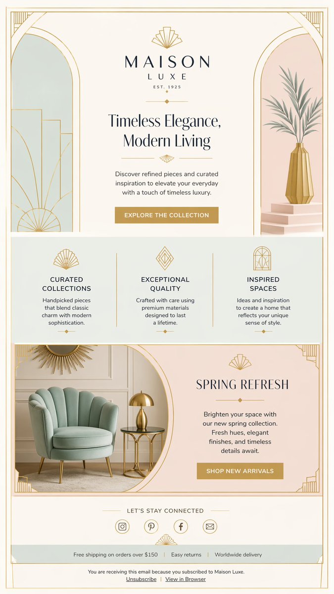 Luxury Art Deco Email Newsletter Layout — Sora 2 Prompt