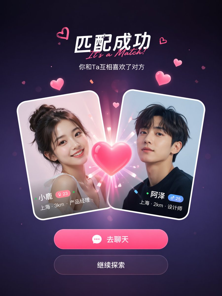 Social Match UI — Love Heart Collision Effect | Sora 2 Prompt