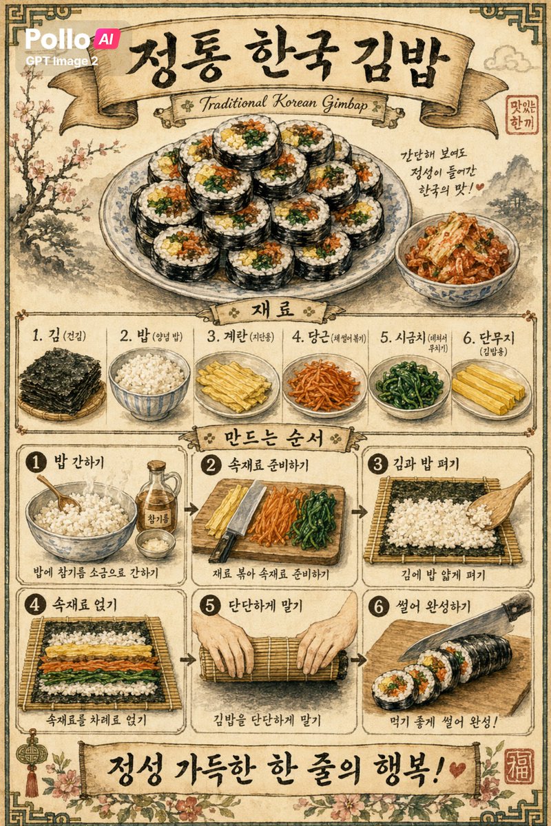 Vintage Korean Gimbap Recipe Poster Prompt