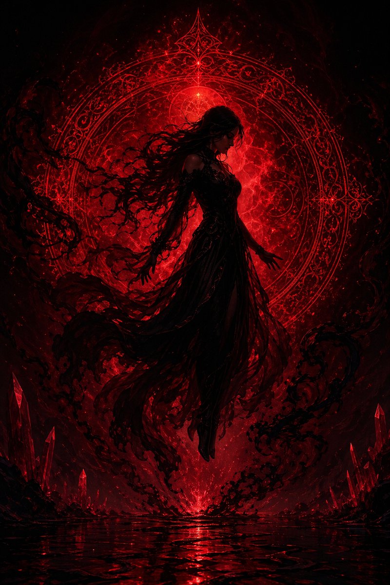 Crimson Dark Sorceress Ritual — Sora 2 Prompt