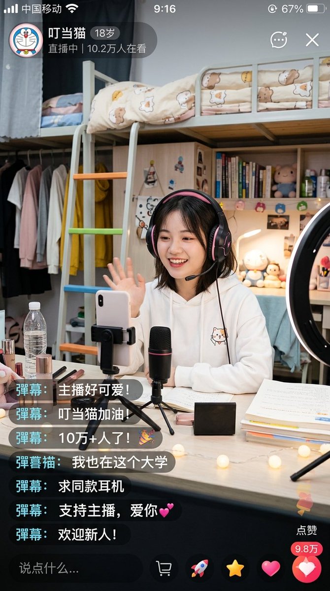 Realistic Chinese Dorm Livestream Screenshot — Sora 2 Prompt