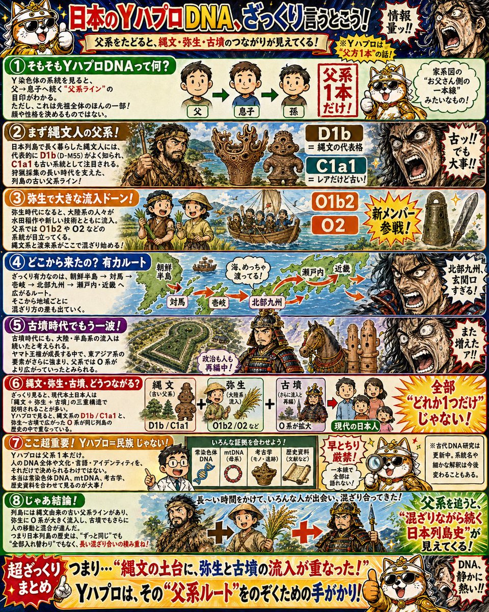 Japanese Y-DNA History Poster — Cartoon Style Sora 2 Prompt